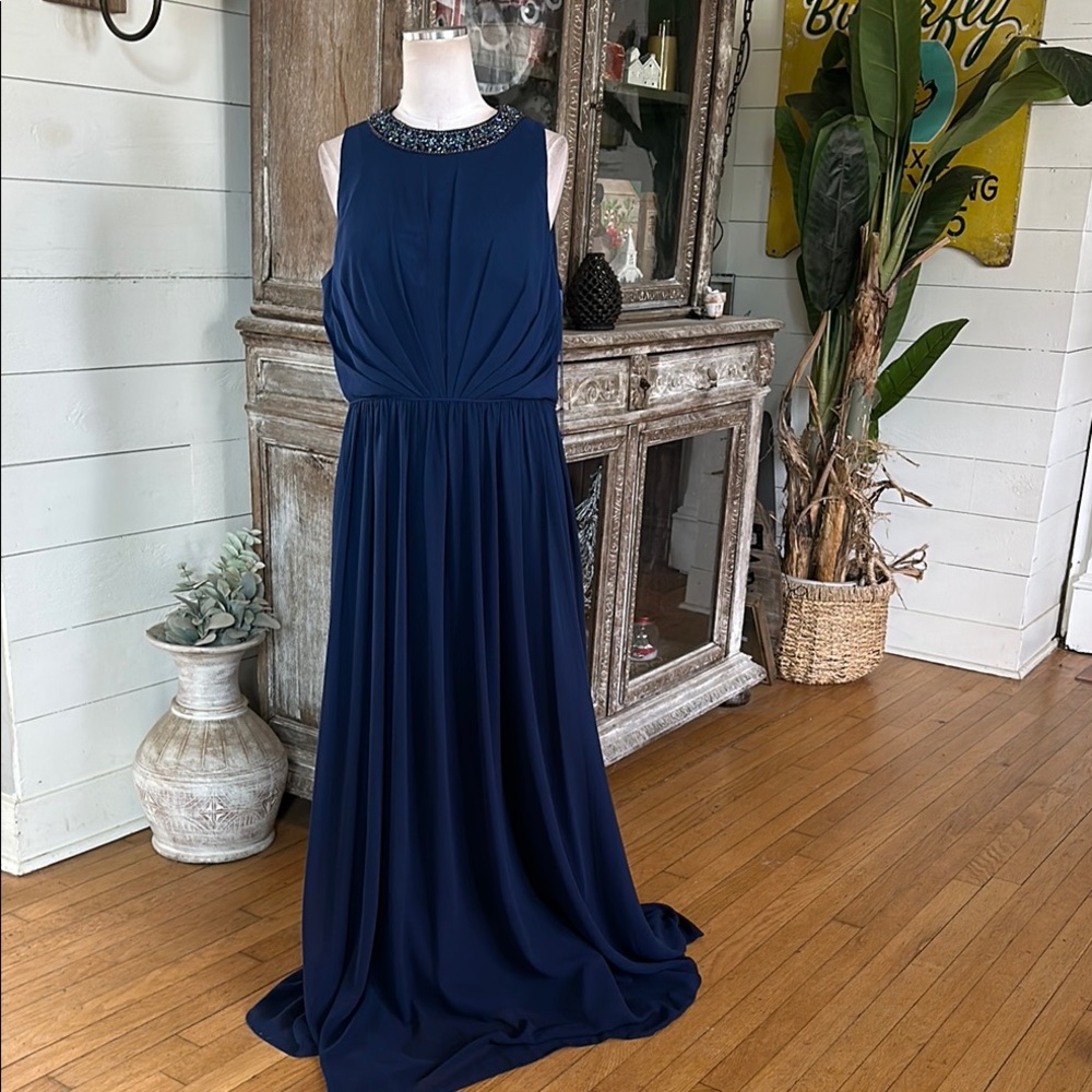 IEENA Mac Duggal 55147 Jeweled Neckline Pleated Chiffon Gown 14 NEW